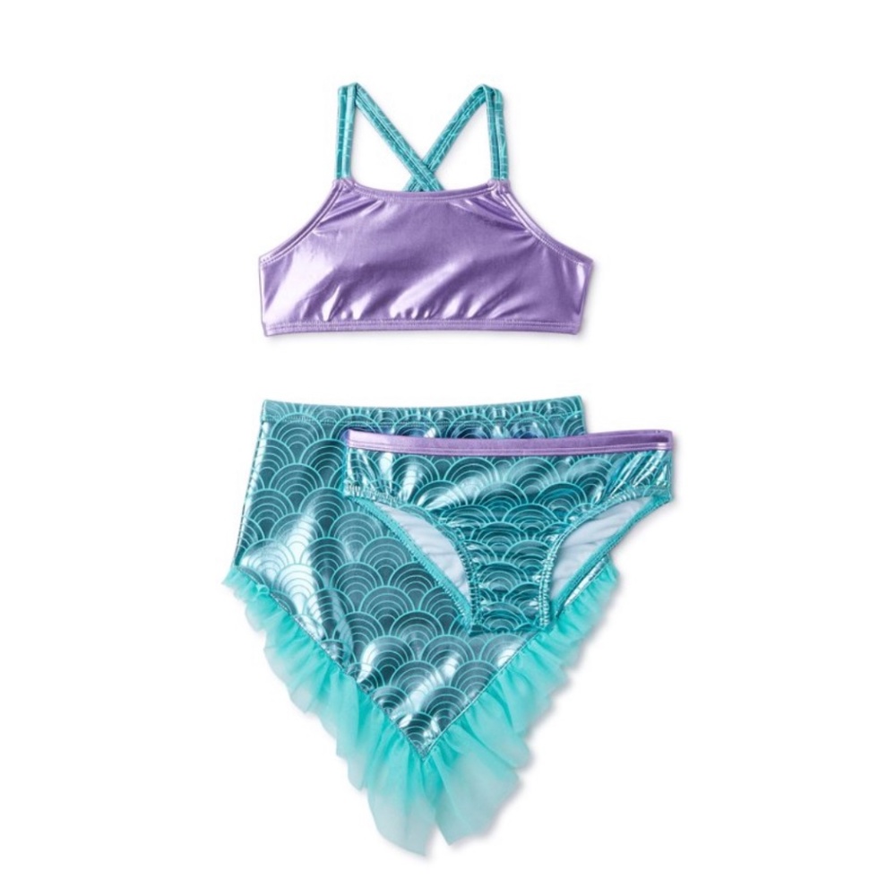 Toddler Girls Mermaid Bikini & Skirt, 3-Piece Swimsuit Set